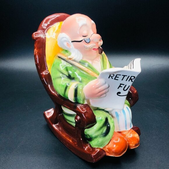 Vintage LEFTON Retirement Fund Ceramic Coin Bank Kitsch Grandpa Gag Gift - Picture 2 of 11